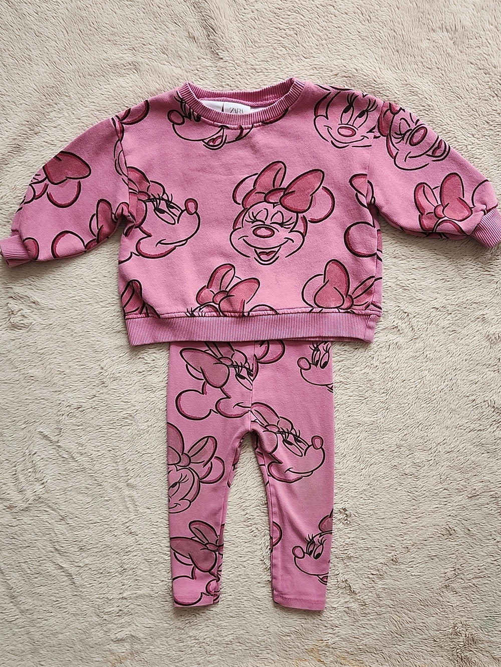 Zara Kids Pink Minnie Mouse Set - Cozy Two-Piece Outfit, 12-18M